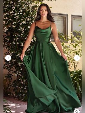 CINDERELLA DIVINE ;Long Satin A-line Dress by Cinderella Divine  emerald green